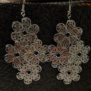 Stainless Steel Dangle Multi-Flower Earrings